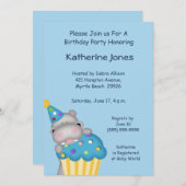 Hippo Cupcake zum Geburtstag Einladung (Vorne/Hinten)