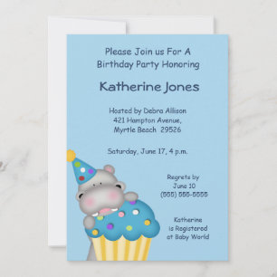 Hippo Cupcake zum Geburtstag Einladung