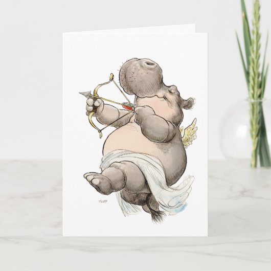 Hippo Cupid Valentine Card "Be Mine" Karte (Vorderseite)