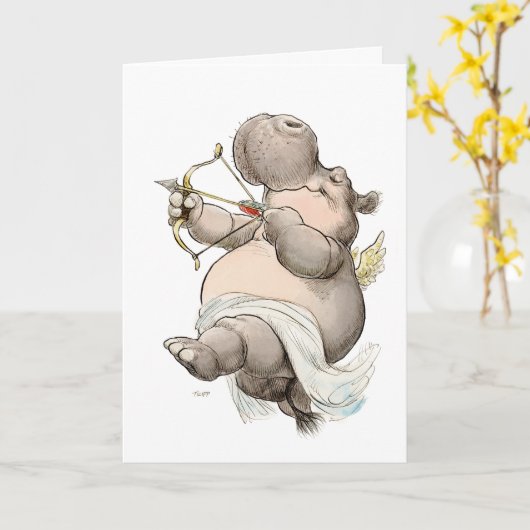 Hippo Cupid Valentine Card "Be Mine" Karte (Gelbe Blume)