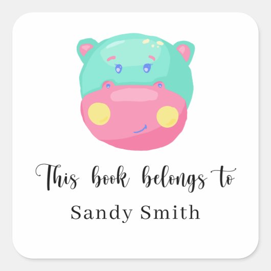 Hippo - Dieses Buch gehört Quadratischer Aufkleber (Vorderseite)