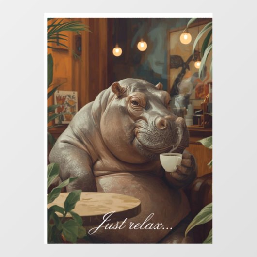 Hippo drinks coffee. Surreal style Fensteraufkleber (Blatt)