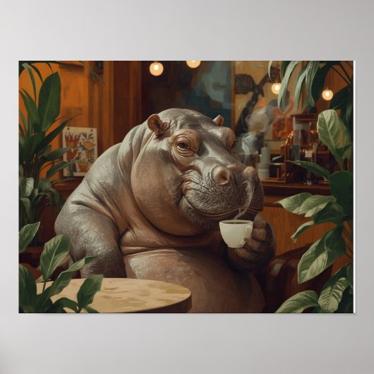 Hippo drinks coffee. Surreal style Poster (Vorne)