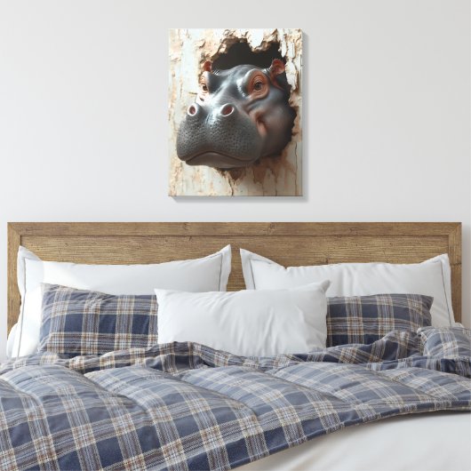 Hippo Durchbruch - 3D Wall Art Leinwanddruck (Insitu (Schlafzimmer))