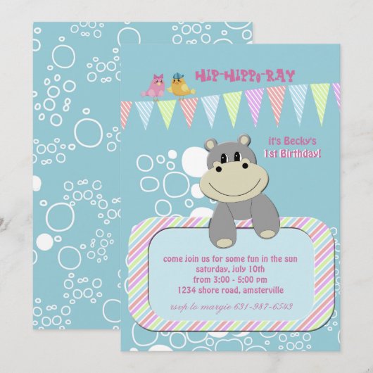 Hippo-Einladung Einladung (Vorne/Hinten)