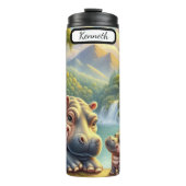 Hippo Familie: Wasserfall Dschungel Ruhe Thermosbecher (Vorderseite)