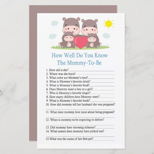 Hippo Familie Wie gut kennen Sie das Baby-Dusche-S (Vorne/Hinten)