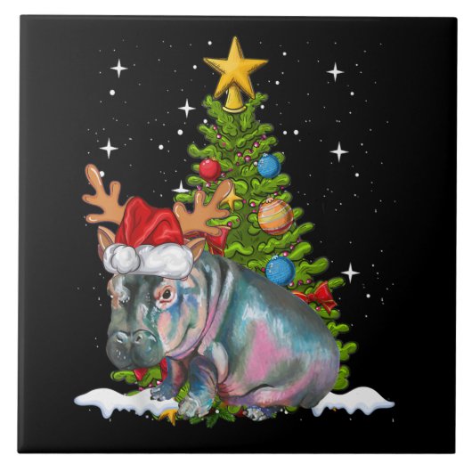 Hippo Fiona Christmas Tree Hippopotamus Fliese (Vorderseite)