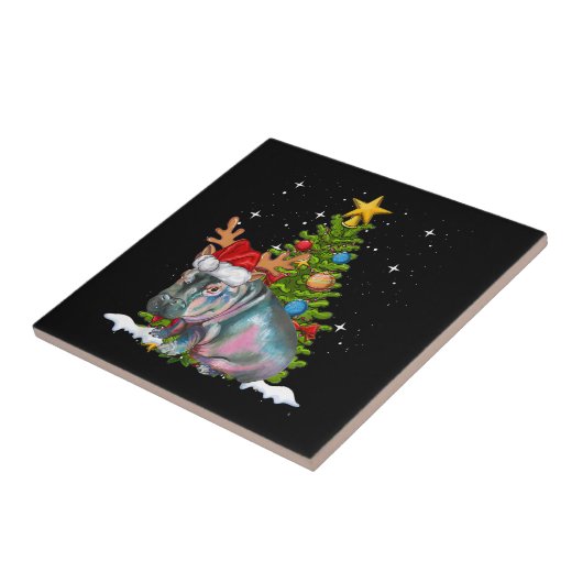 Hippo Fiona Christmas Tree Hippopotamus Fliese (Seite)