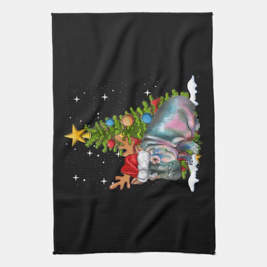 Hippo Fiona Christmas Tree Hippopotamus Geschirrtuch (Vertikal)