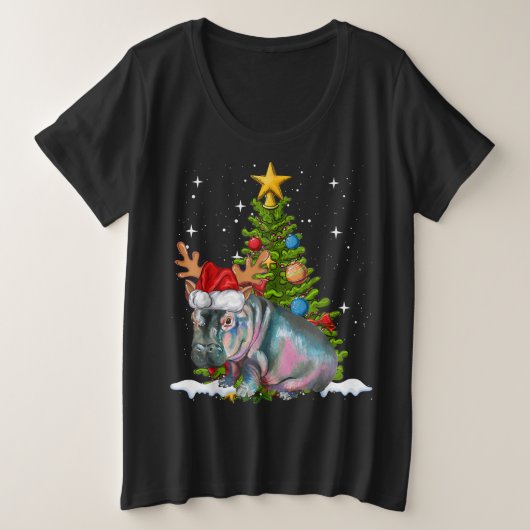 Hippo Fiona Christmas Tree Hippopotamus Große Größe T-Shirt (Design vorne)