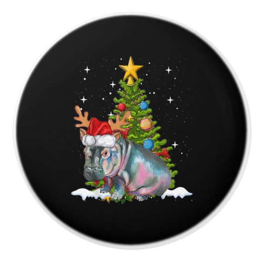 Hippo Fiona Christmas Tree Hippopotamus Keramikknauf (Vorderseite)