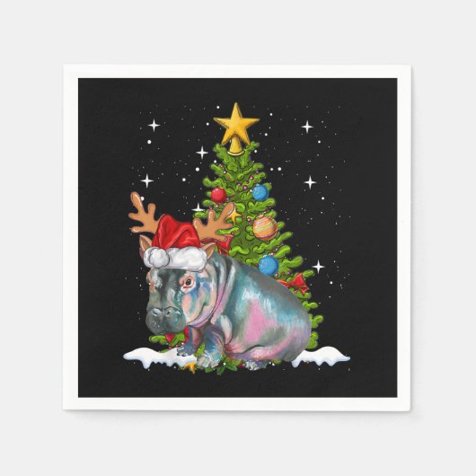 Hippo Fiona Christmas Tree Hippopotamus Serviette (Vorderseite)