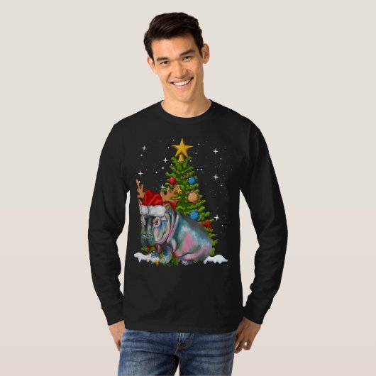 Hippo Fiona Christmas Tree Hippopotamus T-Shirt (Vorne ganz)