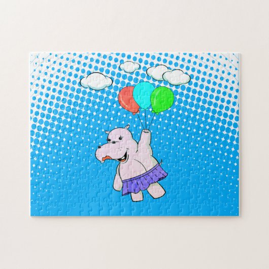 Hippo Flying with Balloons Niedliches Baby Animal Puzzle (Horizontal)