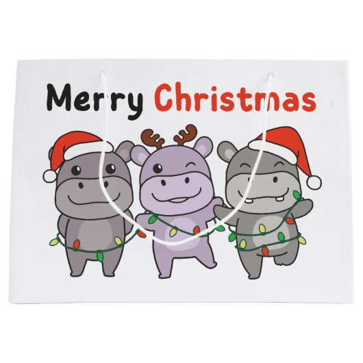 Hippo Frohe Weihnachten Niedliche Hunde Urlaub Große Geschenktüte (Vorderseite)