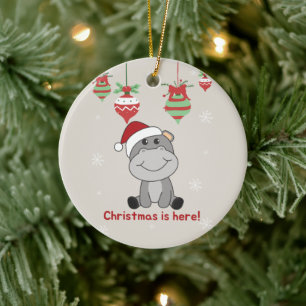 Hippo Frohe Weihnachts Winter Tiere Hippos Cerami Keramik Ornament