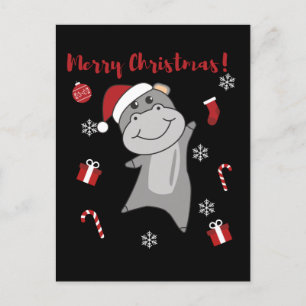 Hippo Frohe Weihnachts Winter Tiere Hippos Feiertagspostkarte