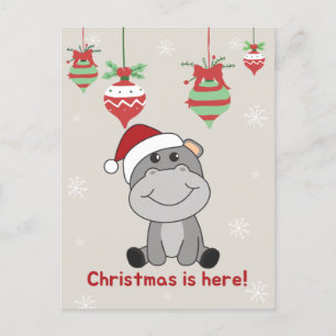 Hippo Frohe Weihnachts Winter Tiere Hippos Holida Feiertagspostkarte