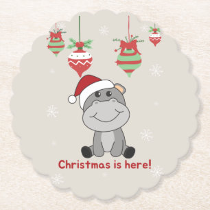 Hippo Frohe Weihnachts Winter Tiere Hippos Papier Untersetzer