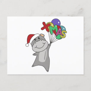 Hippo Frohe Weihnachts Winter Tiere Hippos Postkarte