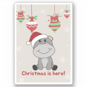 Hippo Frohe Weihnachts Winter Tiere Hippos Sticke Aufkleber