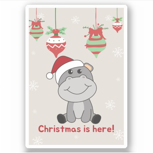 Hippo Frohe Weihnachts Winter Tiere Hippos Sticke Aufkleber (Vorderseite)