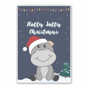 Hippo Frohe Weihnachts Winter Tiere Hippos Sticke Aufkleber