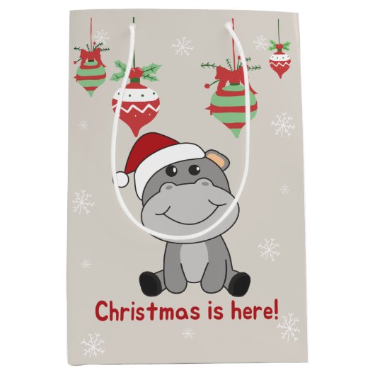 Hippo Frohe Weihnachts Wintertiere Hippos Medium Mittlere Geschenktüte (Vorderseite)