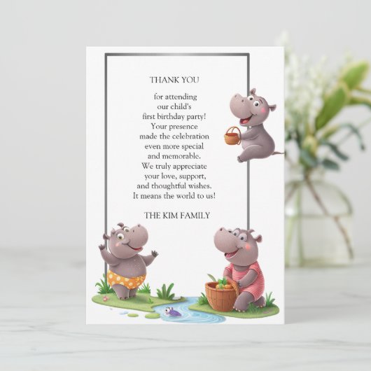 Hippo Fun Scene Dankeskarte (Stehend Vorderseite)