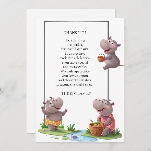 Hippo Fun Scene Dankeskarte (Vorne/Hinten)