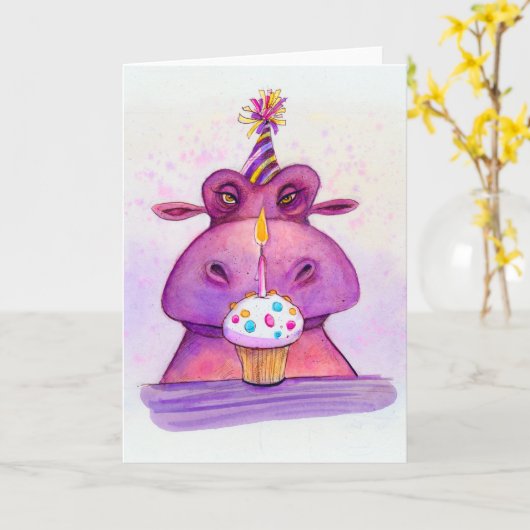 Hippo Geburtstag zu dir! Karte (Gelbe Blume)