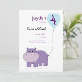 Hippo Geburtstagseinladung Einladung (Stehend Vorderseite)