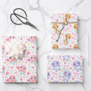 Hippo Giraffe Pig Liebe Wrapping Paper Set 3 Geschenkpapier Set