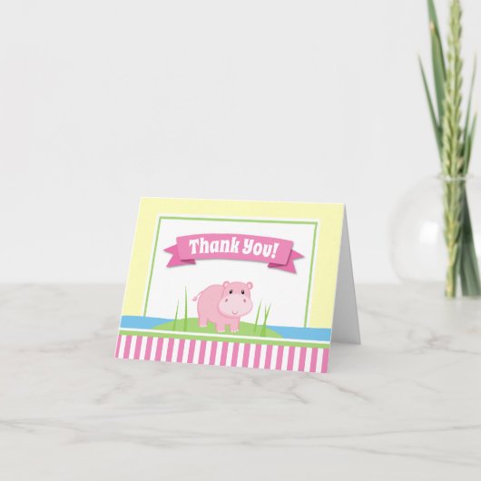 Hippo Girl Thank You Card Folded Note Card Dankeskarte (Vorderseite)