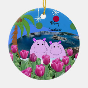 Hippo Glück Weihnachts-Ornament Keramik Ornament