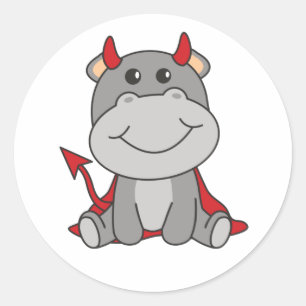 Hippo Halloween Niedlicher Teufel Hexenkostüm Clas Runder Aufkleber