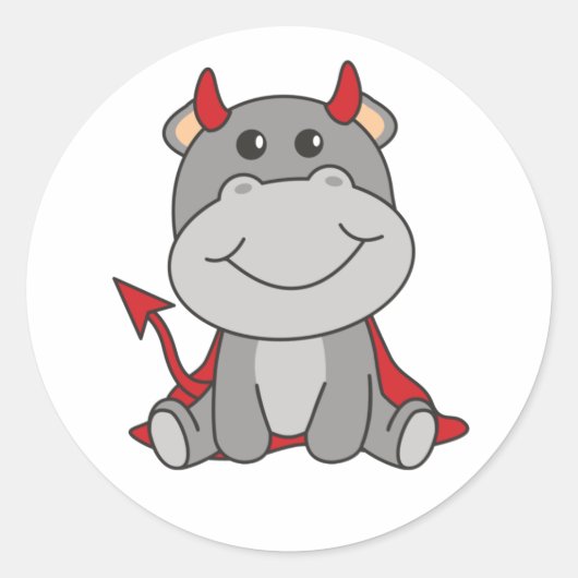 Hippo Halloween Niedlicher Teufel Hexenkostüm Clas Runder Aufkleber (Vorderseite)