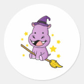 Hippo Halloween Witch For Halloween Runder Aufkleber (Vorderseite)