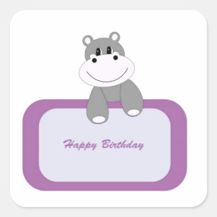 Hippo Happy Birthday Quadratischer Aufkleber