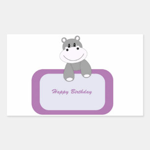 Hippo Happy Birthday Rechteckiger Aufkleber