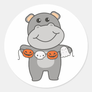 Hippo Happy Halloween Pumpkin Bat Kostüm Classic Runder Aufkleber