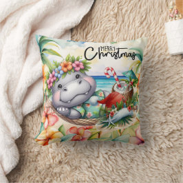 Hippo Hawaii Christmas Greeting  Kissen