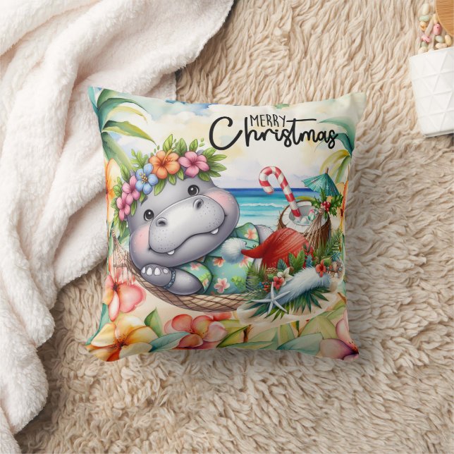 Hippo Hawaii Christmas Greeting  Kissen (Decke)
