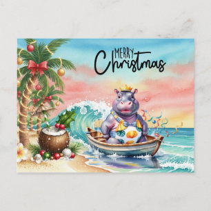 Hippo Hawaii Weihnachtsgruß  Feiertagspostkarte