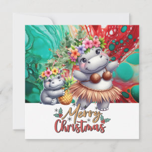 Hippo Hawaii Weihnachtsgrüßen Feiertagskarte