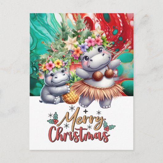 Hippo Hawaii Weihnachtsgrüßen Feiertagspostkarte (Vorderseite)