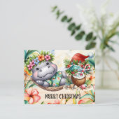 Hippo Hawaii Weihnachtsgrüßen Feiertagspostkarte (Stehend Vorderseite)