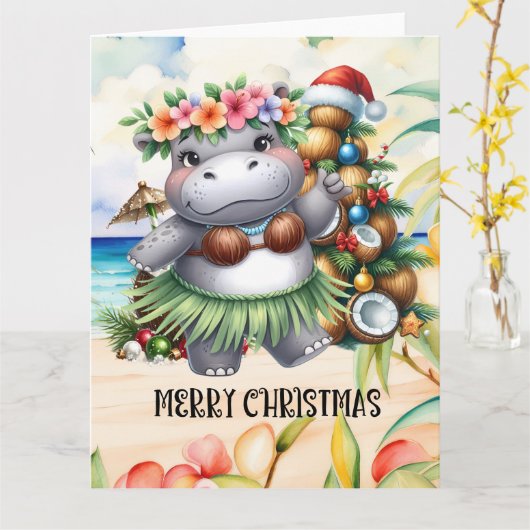 Hippo Hawaii Weihnachtsgrüßen Karte (Gelbe Blume)