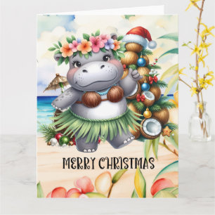 Hippo Hawaii Weihnachtsgrüßen Karte